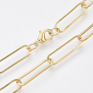 Brass Flat Oval Paperclip Chain Necklace Making, with Lobster Claw Clasps, Real 18K Gold Plated, 24.4 inch(62cm), Link: 22x6x1mm(MAK-S072-08B-G)
