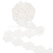 Organza Lace Trim with Resin Imitation Pearl Beads, for Garment Accessories, Flower, White, 2-3/8 inch(60mm)(OCOR-WH0085-53B)