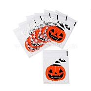 Halloween Theme Plastic Bakeware Bag, with Self-adhesive, for Chocolate, Candy, Cookies, Square, Pumpkin, 130x100mm, Inner Diameter: 100x100mm, 2 styles, 50pcs/style, 100pcs/bag(ABAG-F007-02A)