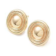 Brass Stud Earring Finding, with Vertical Loop, Flat Round, Real 18K Gold Plated, 13.5mm, Hole: 1.2mm, Pin: 0.7mm(KK-C031-24G)