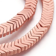 Electroplated Non-magnetic Synthetic Hematite Bead Strand, Arrows, Matte Style, Rose Gold Plated, 3.5x6.5x3mm, Hole: 1mm, about 215pcs/strand, 16.53 inch(42cm)(G-E500-02A)