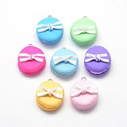 Handmade Polymer Clay Pendants, Macarons with Bowknot, Mixed Color, 28~30x25~26x16~21mm, Hole: 2mm(CLAY-Q240-019)