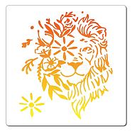 PET Plastic Drawing Painting Stencils Templates, Square, Lion Pattern, 18x18cm(DIY-WH0286-005)