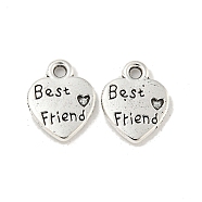 Tibetan Style Zinc Alloy Charms, Lead Free & Cadmium Free, Heart with Word Best Friend, Antique Silver, 12.5x9.8x1.5mm, Hole: 1.5mm, about 714pcs/500g(TIBEP-R334-316AS-RS)