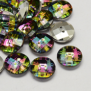 Taiwan Acrylic Rhinestone Buttons, Faceted, 2-Hole, Disc, Colorful, 10x4mm, Hole: 1mm(BUTT-F022-10mm-13)