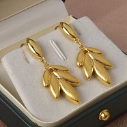 Wheat Brass Drawbench Dangle Earring, Stud Earrings for Women, Real 22K Gold Plated, 41x16mm(EJEW-L288-009G)