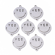 201 Stainless Steel Links Connectors, Laser Cut, Flat Round with Smile Yes, Stainless Steel Color, 18x14x1mm, Hole: 1.4mm(STAS-N091-120)