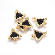MIYUKI & TOHO Handmade Japanese Seed Beads Links, Loom Pattern, Triangle, Black, 16~17x14~14.5x1.7mm, Hole: 1.5mm(SEED-A027-X01)