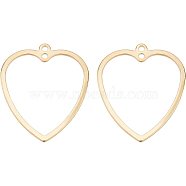 40Pcs Brass Pendants, Long-Lasting Plated, Heart, Real 24K Gold Plated, 26x22x1mm, Hole: 1.4mm(KK-BC0004-92)