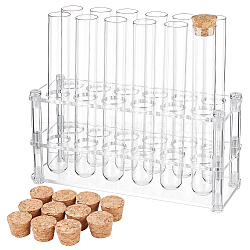 1 Set Acrylic Multi-Use Colorimetrical Cylinder Tube Display Racks, 12-Hole 25ML Test Tube Display Stands, Lab Supplies, Rectangle, with 12Pcs Transparent Glass Test Tube, Clear, Rack: 180x60x85mm, Test Tubes: 15.5cm(AJEW-OC0004-31)
