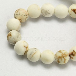 Frosted Round Natural Magnesite Beads Strands, White, 6mm, Hole: 1mm, 6mm in diameter, hole: 1mm, about 67pcs/strand, 15.5 inch(X-G-I168-07-6mm)