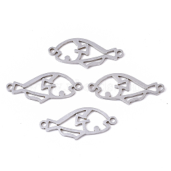 201 Stainless Steel Links connectors, Laser Cut, Fish, Stainless Steel Color, 10x22.5x1mm, Hole: 1.4mm(STAS-R104-039P)