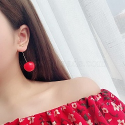 Lifelike Cherry Resin Dangle Stud Earrings, Fruit Brass Earrings for Girl Women, Light Gold, Red, 56mm, Pin: 0.6mm(EJEW-F274-01D)