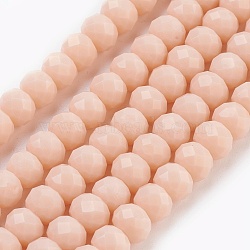 Glass Beads Strands, Imitation Jade Glass, Faceted, Rondelle, PeachPuff, 6x4~5mm, Hole: 0.8~1mm, about 88~92pcs/strand, 15.5 inch~16 inch(39~45cm)(GLAA-K027-05B)