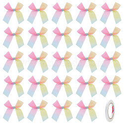 Fingerinspire 36Pcs Polyester Bowknot Ornament Accessories, Gradient Color Bowknot, with 1 Roll Double Sided Adhesive Tape,  for DIY Costume, Gift Box, Doll, Colorful, Bowknot: 86~90x100~105x3mm(AJEW-FG0003-75)