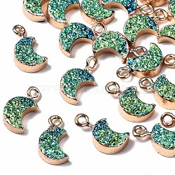Druzy Resin Pendants, with Edge Light Gold Plated Iron Loops, Moon, AB Color Plated, Mixed Color, 14~15x8x4mm, Hole: 1.8mm(RESI-S383-007-B01)