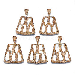 Natural Freshwater Pearl Big Pendants, with Polymer Clay Light Colorado Topaz Rhinestone, Alloy Clasp and PU Leather Back, Cadmium Free & Lead Free, Trapezoid, Mint Cream, PP13(1.9~2mm)52~53.5x49x9mm, Hole: 4x10mm(RB-S056-26-RS)
