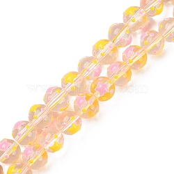 Handmade Lampwork Beads Strands, with Enamel, Round with Star, Yellow, 10~11mm, Hole: 1.6mm, about 37pcs/strand, 13.39 inch(34cm)(LAMP-F032-06)