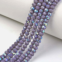 Electroplate Opaque Solid Color Glass Beads Strands, Half Rainbow Plated, Faceted, Rondelle, Medium Purple, 2.9~3.3x2mm, Hole: 0.8mm, about 145~150pcs/strand, 34~35cm(EGLA-A034-P2mm-L10)