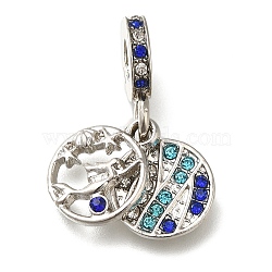 Rack Plating Alloy Rhinestone European Dangle Charms, Flat Round with Mermaid Large Hole Pendants, Platinum, 27mm, Hole: 4.8mm(PALLOY-A009-02P)