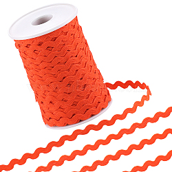 2 trands Polyester Wave Bending Fringe Trim, Sewing Ribbon, for Cloth Dress DIY Making Decorate, with Spool, Orange, 3/16 inch~3/8 inch(5~8.5mm), about 22~25m/strand(OCOR-GF0003-02A)