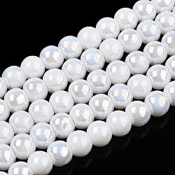 Electroplate Opaque Glass Beads Strands, AB Color Plated, Round, White, 4~4.5mm, Hole: 0.8mm, about 97~99pcs/strand, 14.76 inch~14.96 inch(37.5~38cm)(GLAA-T032-P4mm-AB02)