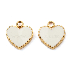 Fashion 304 Stainless Steel Enamel Pendants, Flat Heart, White, Golden, 11x10x2mm, Hole: 1.8mm(STAS-Z009-08G)