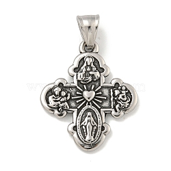 316 Surgical Stainless Steel Pendants, 5-Way Cross Charm, Religion, Antique Silver, 30x25x2mm, Hole: 5x8mm(STAS-E212-46AS)