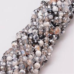 Natural Fire Crackle Agate Bead Strands, Dyed, Faceted, Round, Slate Gray, 6mm, Hole: 1mm, about 56~58pcs/strand, 14 inch(G-G882-6mm-B06-4)