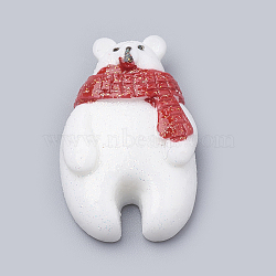 Resin Cabochons, with Glitter Powders, Bear, White, 28x17x7mm(CRES-N016-27)