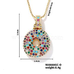 Brass Pave Colorful Cubic Zirconia Letter Pendant Box Chain Necklaces, Golden, Letter O, 15.75 inch(40cm)(NU0575-15)