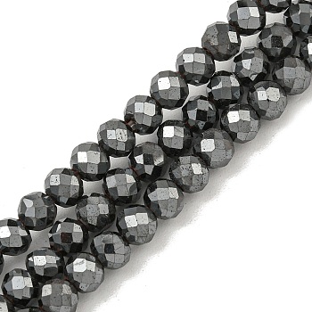 Non-magnetic Synthetic Hematite Beads Strands, Faceted, Round, 4mm, Hole: 1mm, about 111pcs/strand, 15.55''(39.5cm)