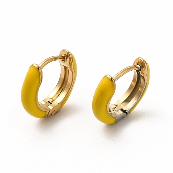 Enamel Hoop Earrings, Real 18K Gold Plated 316 Surgical Stainless Steel Jewelry for Women, Gold, 13x14x3mm, Pin: 1mm