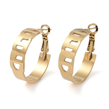 304 Stainless Steel Hoop Earrings, Jewely for Women, Golden, Rectangle, 25.5x8mm
