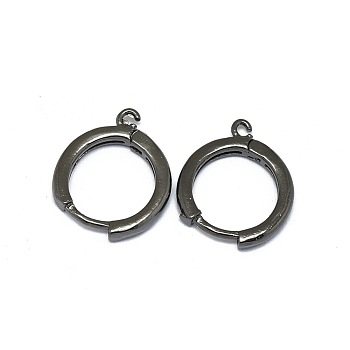 Brass Huggie Hoop Earring Findings, Long-Lasting Plated, Circle Ring, Gunmetal, 16.5x13.5x2mm, Hole: 1.2mm, Pin: 0.8mm