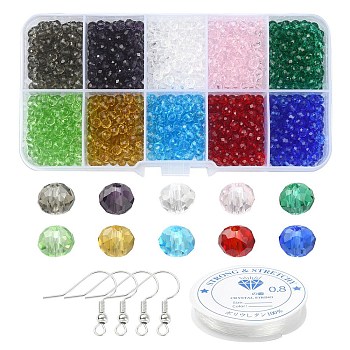 DIY Earring Bracelet Making Kit, Including Glass Rondelle Beads, Brass Earring Hooks, Elastic Thread, Mixed Color, 1240~1280Pcs/set