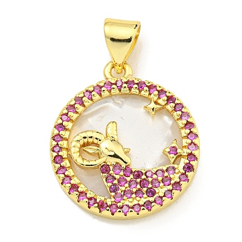 Brass Micro Pave Clear Cubic Zirconia Pendants, with Shell, Real 18K Gold Plated, Aries, 19x16.8x3mm, Hole: 4x3.5mm