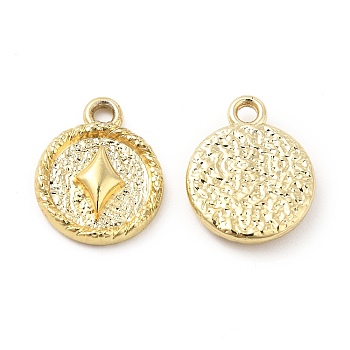 Rack Plating Alloy Charms, Cadmium Free & Lead Free, Flat Round with Diamond Sign, Light Gold, 14.5x12x2.5mm, Hole: 1.6mm