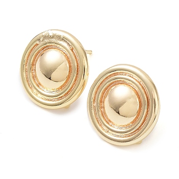 Brass Stud Earring Finding, with Vertical Loop, Flat Round, Real 18K Gold Plated, 13.5mm, Hole: 1.2mm, Pin: 0.7mm