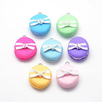 Handmade Polymer Clay Pendants, Macarons with Bowknot, Mixed Color, 28~30x25~26x16~21mm, Hole: 2mm