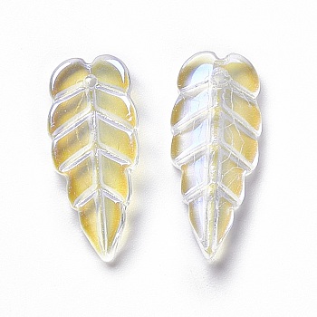 Electroplate Glass Pendant, AB Color, Leaf, Clear, 23x10x3mm, Hole: 1.2mm