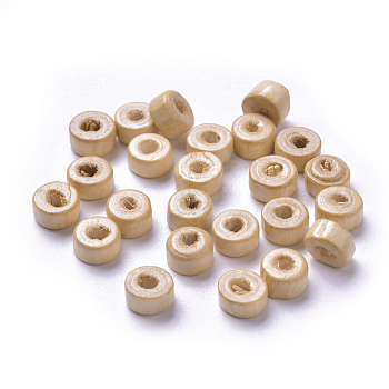 Natural Maple Wood Beads, Lead Free, Flat Round, Dyed, Beige, 6x3mm, Hole: 2mm, about 14772pcs/1000g