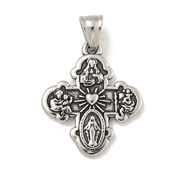 316 Surgical Stainless Steel Pendants, 5-Way Cross Charm, Religion, Antique Silver, 30x25x2mm, Hole: 5x8mm