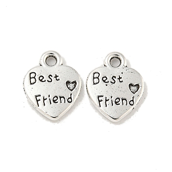 Tibetan Style Zinc Alloy Charms, Lead Free & Cadmium Free, Heart with Word Best Friend, Antique Silver, 12.5x9.8x1.5mm, Hole: 1.5mm, about 714pcs/500g