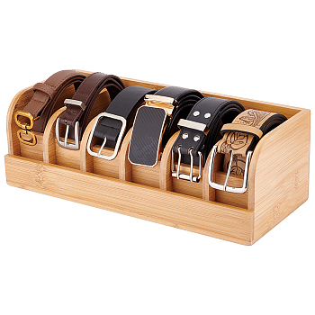Bamboo Belt Organizer Holder with 6 Compartments, Belt Storage Display Stands for Closet, Drawer, Rectangle, BurlyWood, 35x15.2x11.6cm