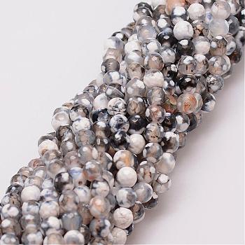 Natural Fire Crackle Agate Bead Strands, Dyed, Faceted, Round, Slate Gray, 6mm, Hole: 1mm, about 56~58pcs/strand, 14 inch