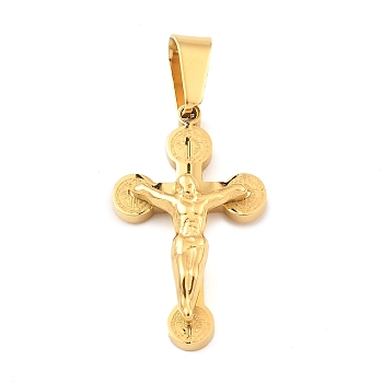 Ion Plating(IP) 304 Stainless Steel Pendant, Crucifix Cross Charm, Golden, 25x15x5mm, Hole: 7.5x4mm
