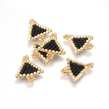MIYUKI & TOHO Handmade Japanese Seed Beads Links, Loom Pattern, Triangle, Black, 16~17x14~14.5x1.7mm, Hole: 1.5mm