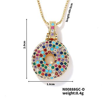 Brass Pave Colorful Cubic Zirconia Letter Pendant Box Chain Necklaces, Golden, Letter O, 15.75 inch(40cm)