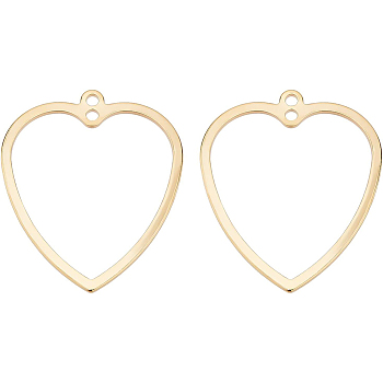 40Pcs Brass Pendants, Long-Lasting Plated, Heart, Real 24K Gold Plated, 26x22x1mm, Hole: 1.4mm